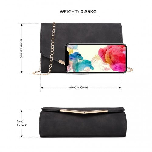 Miss Lulu Leather Look Envelope Clutch Bag - Black