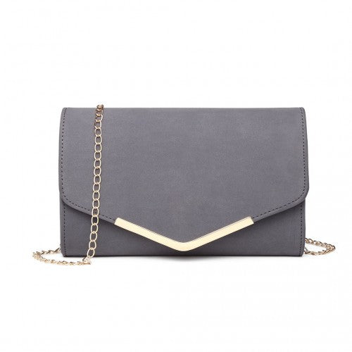 Miss Lulu Leather Look Envelope Clutch Bag - Grey
