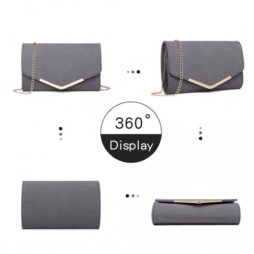 Miss Lulu Leather Look Envelope Clutch Bag - Grey