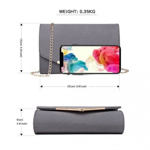 Miss Lulu Leather Look Envelope Clutch Bag - Grey