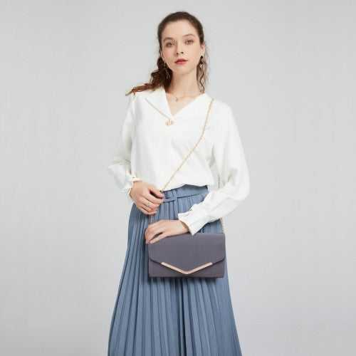 Miss Lulu Leather Look Envelope Clutch Bag - Grey
