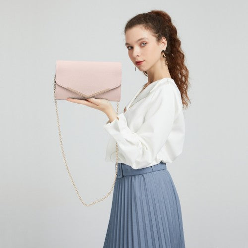 Miss Lulu Leather Look Envelope Clutch Bag - Pink