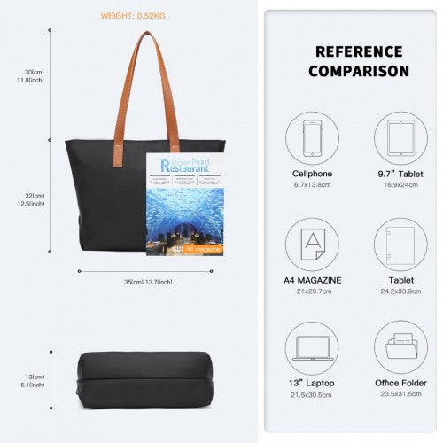 Miss Lulu Casual Waterproof Shopping Tote Bag - Black