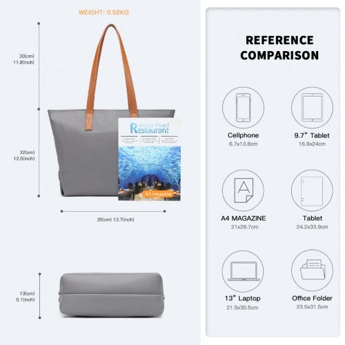 Miss Lulu Casual Waterproof Shopping Tote Bag - Grey
