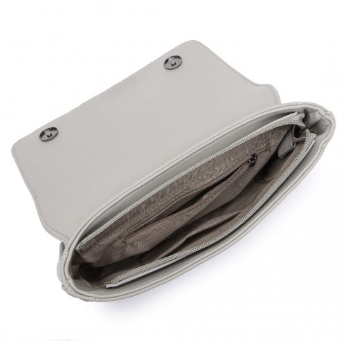 Miss Lulu Rhombus Flap Chain Shoulder Bag - Grey