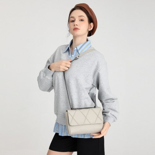 Miss Lulu Rhombus Flap Chain Shoulder Bag - Grey