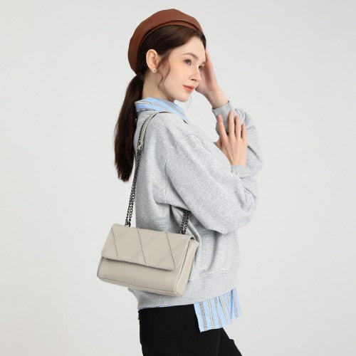 Miss Lulu Rhombus Flap Chain Shoulder Bag - Grey