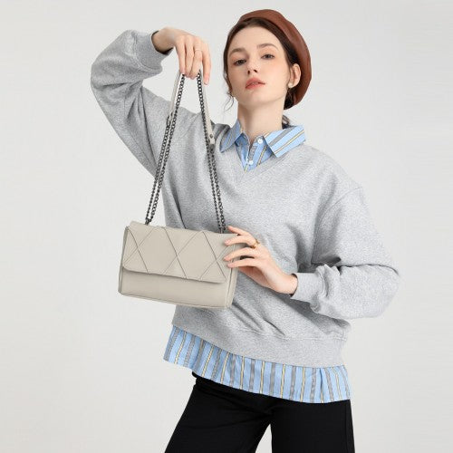 Miss Lulu Rhombus Flap Chain Shoulder Bag - Grey