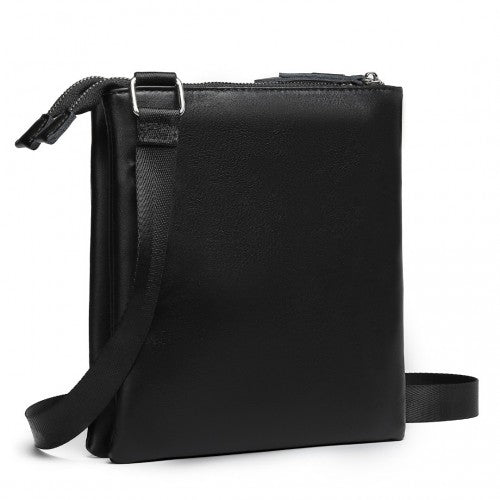 Miss Lulu Double Compartment Lightweight Leather Crossbody bag - Black