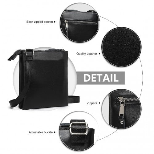 Miss Lulu Double Compartment Lightweight Leather Crossbody bag - Black