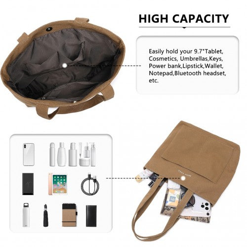 Miss Lulu Large Capacity Canvas Shopping Shoulder Bag - Brown