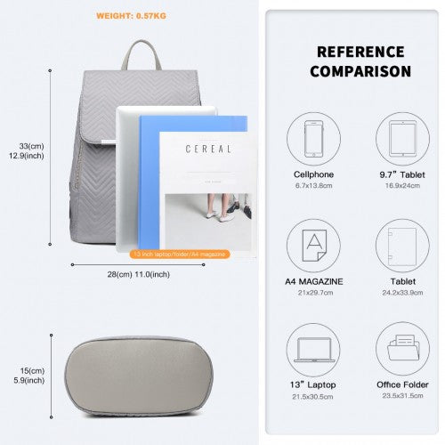 Miss Lulu Lightweight And Elegant Daily Backpack - Grey
