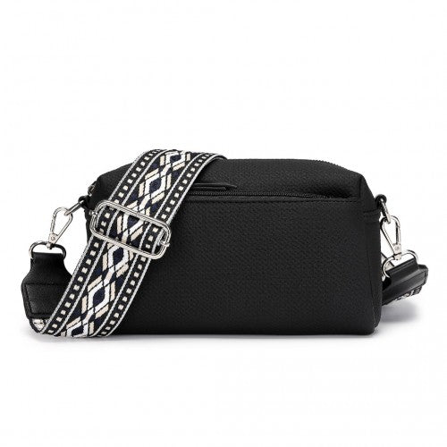 Miss Lulu Ethnic Jacquard Strap Water - Resistant Crossbody Bag - Black