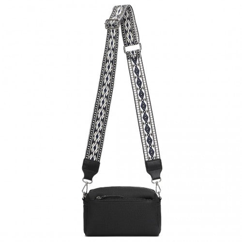 Miss Lulu Ethnic Jacquard Strap Water - Resistant Crossbody Bag - Black