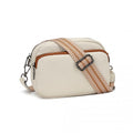 Miss Lulu Elegant Genuine Leather Crossbody Shoulder Bag with Jacquard Woven Strap - Beige And Brown