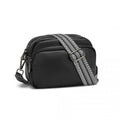 Miss Lulu Elegant Genuine Leather Crossbody Shoulder Bag with Jacquard Woven Strap - Black