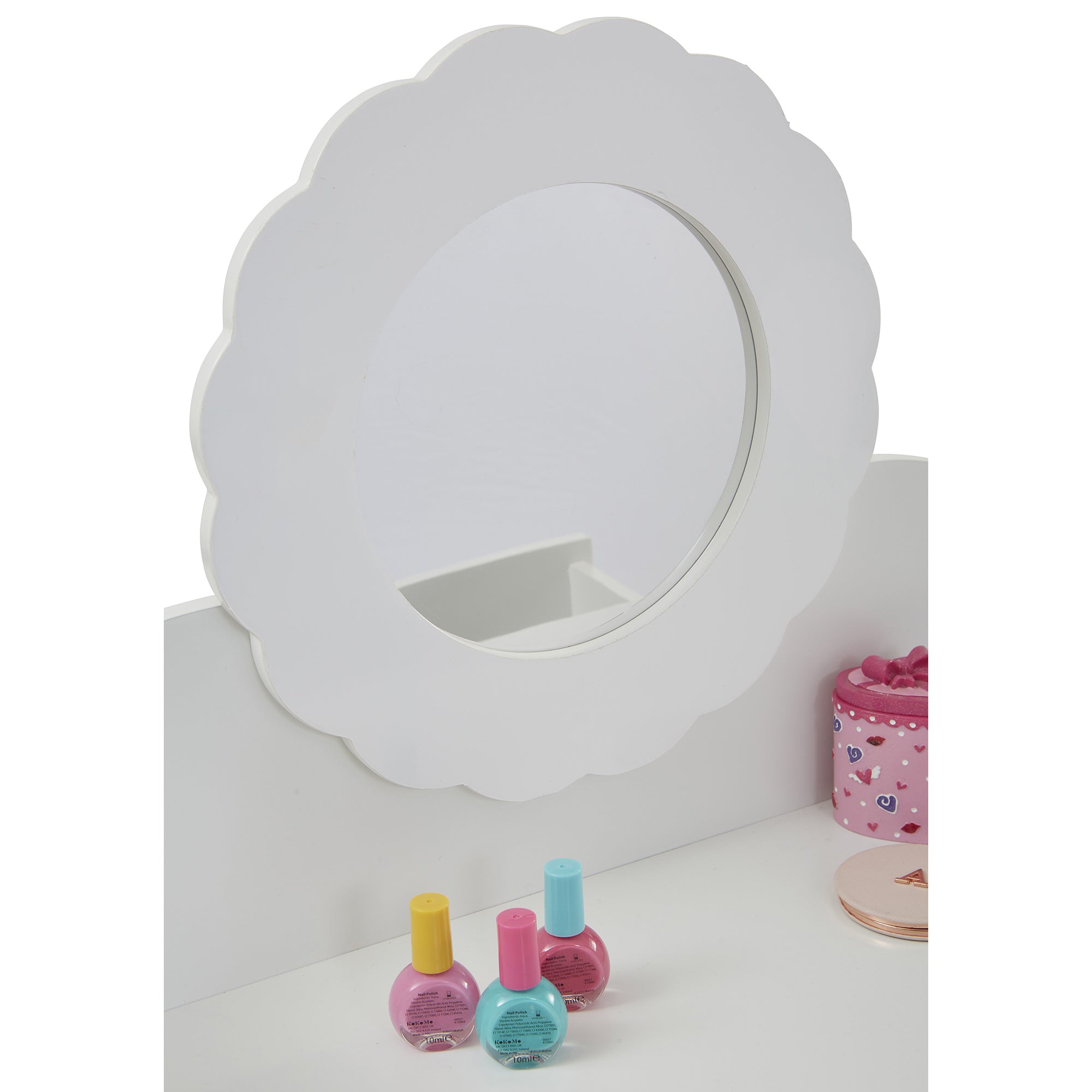 White Kids Dressing Table & Stool Set – Child-Safe Mirror, Drawer Storage Ages 3-7