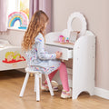 White Kids Dressing Table & Stool Set – Child-Safe Mirror, Drawer Storage Ages 3-7