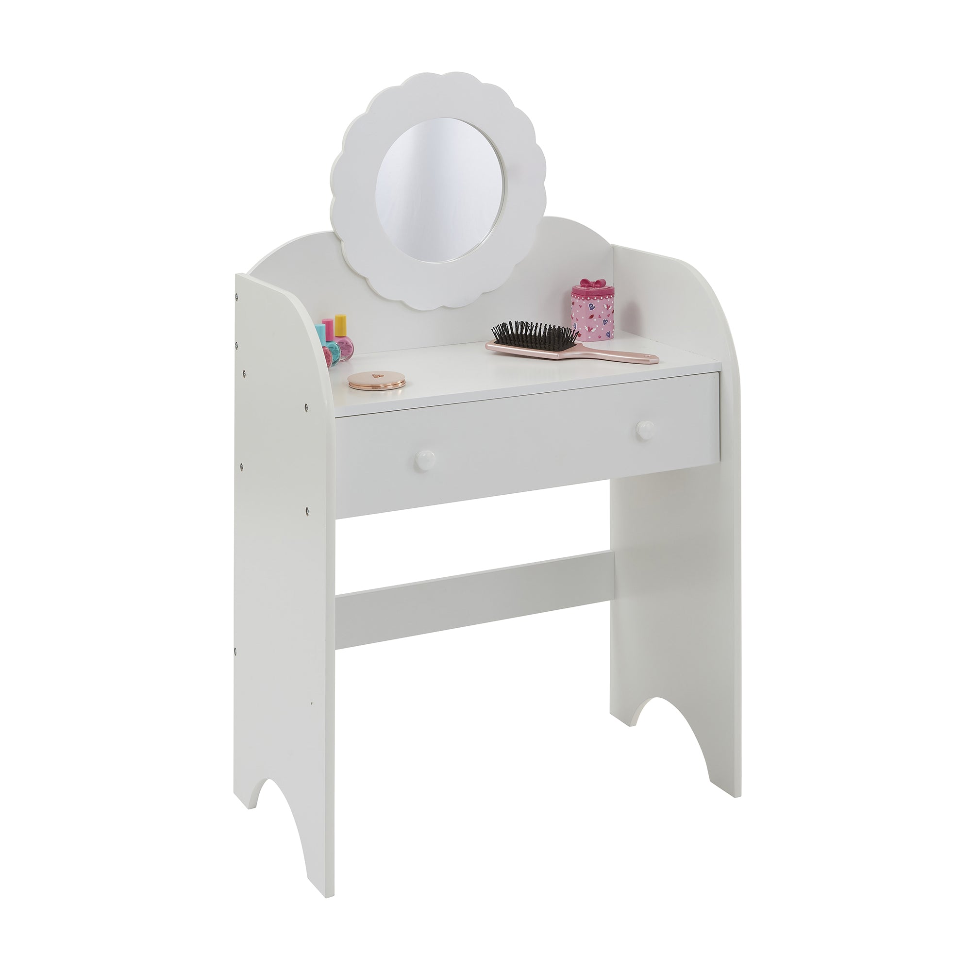 White Kids Dressing Table & Stool Set – Child-Safe Mirror, Drawer Storage Ages 3-7