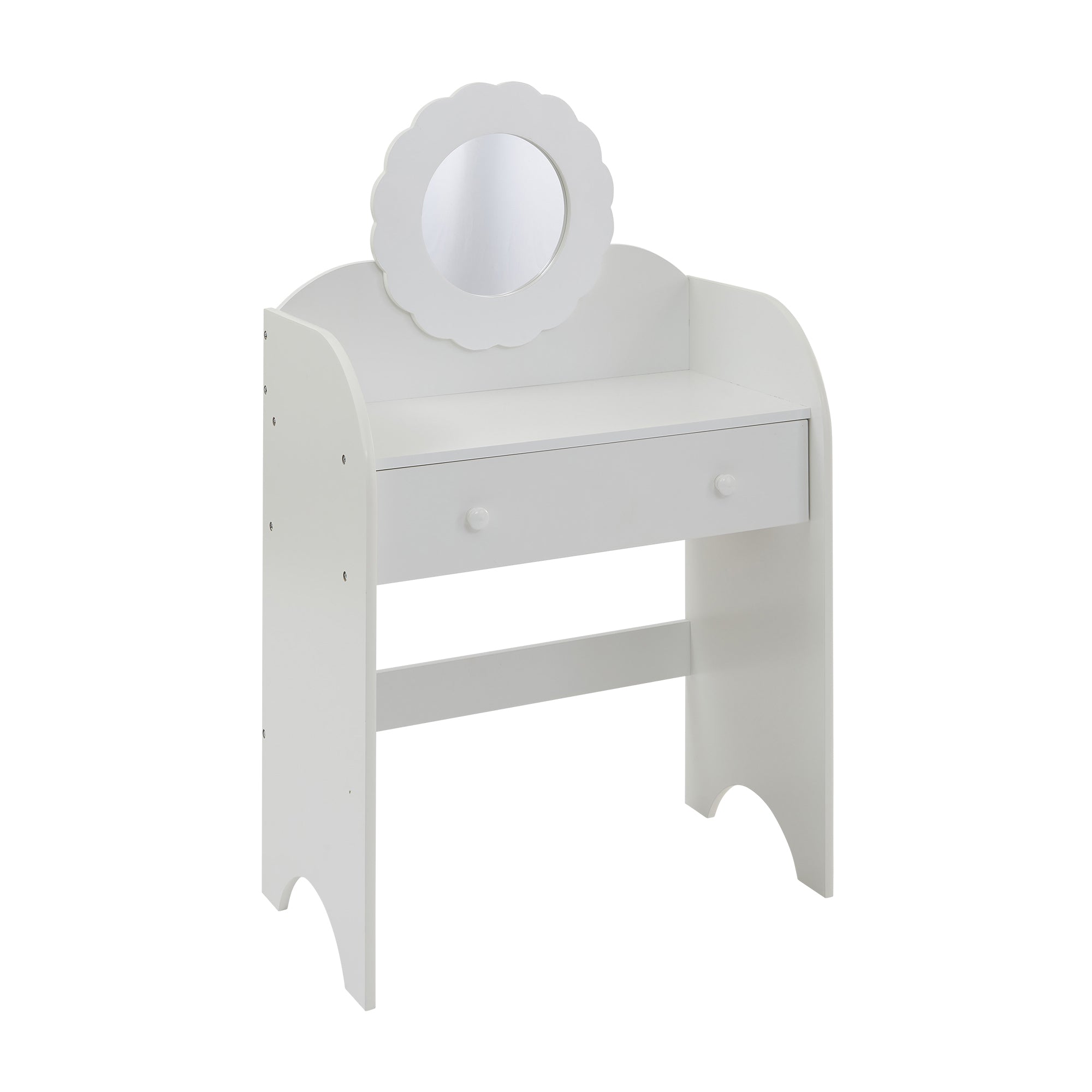 White Kids Dressing Table & Stool Set – Child-Safe Mirror, Drawer Storage Ages 3-7