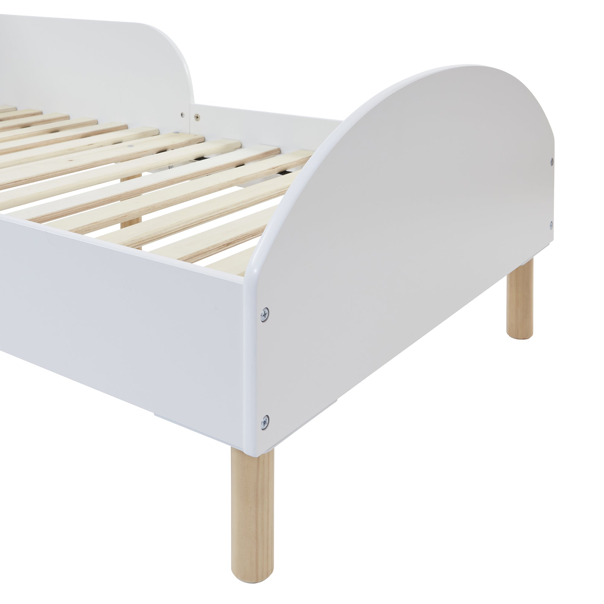 White Kids Toddler Bed – Low Ground Safe Transition Cot Bed Ages 18m-5y