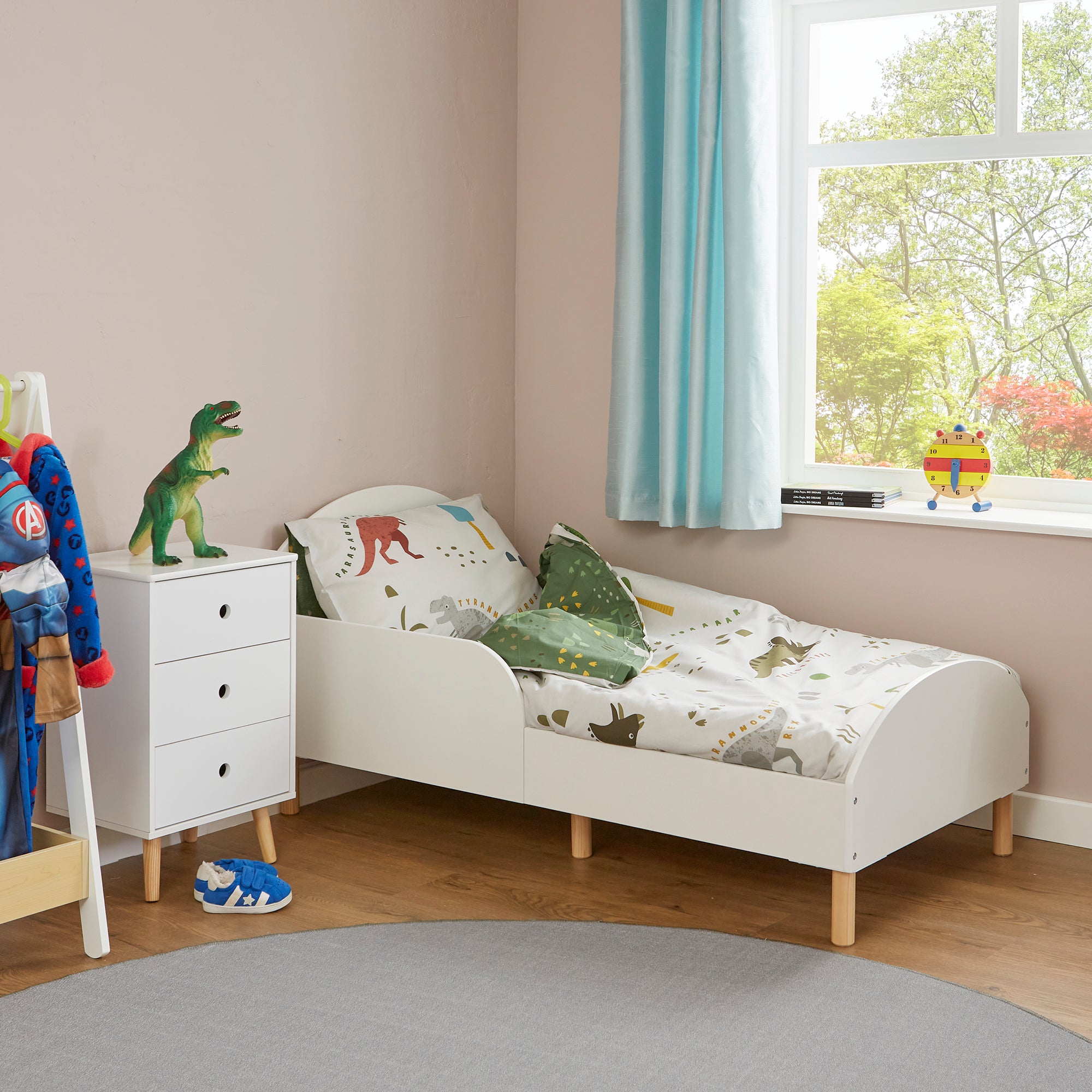 White Kids Toddler Bed – Low Ground Safe Transition Cot Bed Ages 18m-5y
