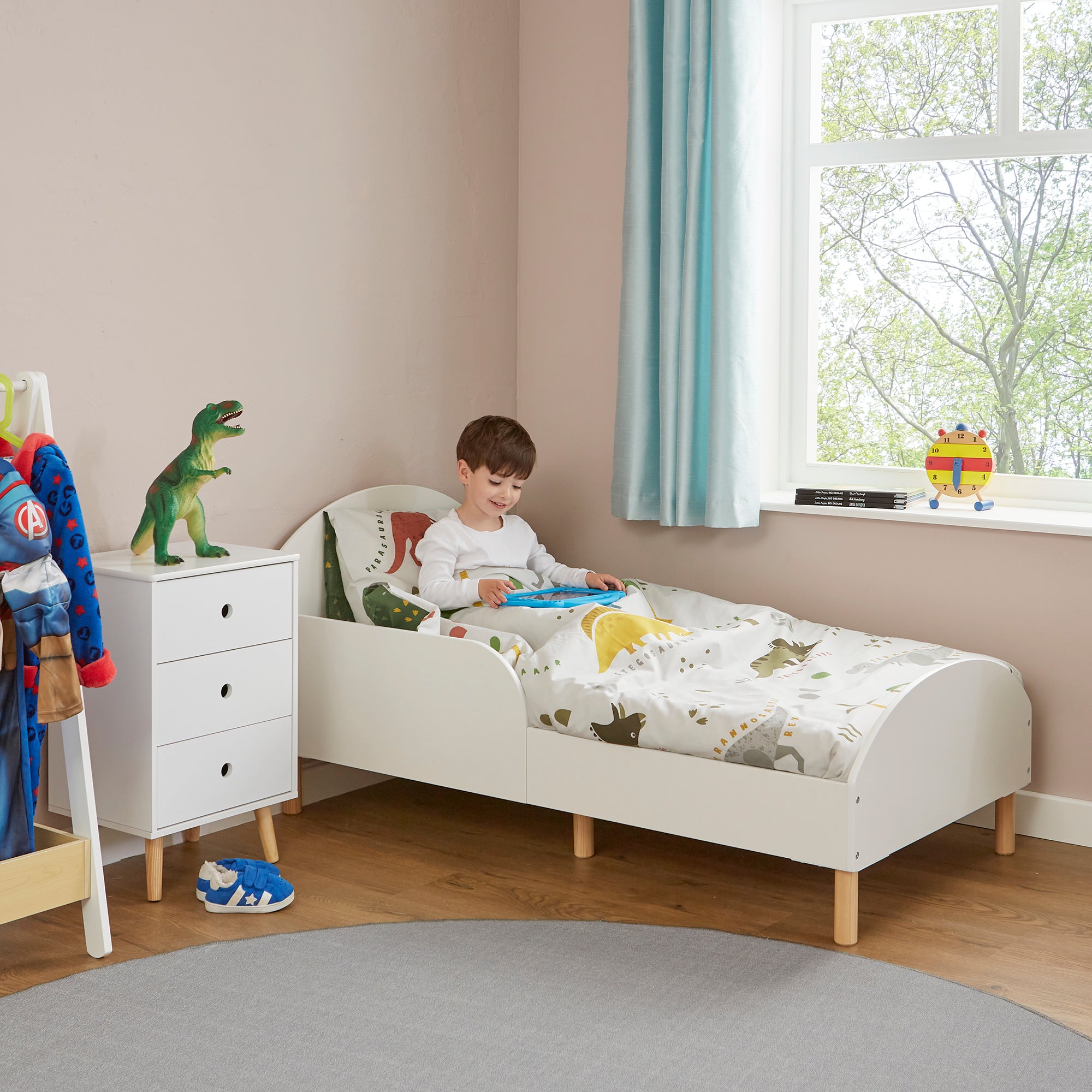 White Kids Toddler Bed – Low Ground Safe Transition Cot Bed Ages 18m-5y
