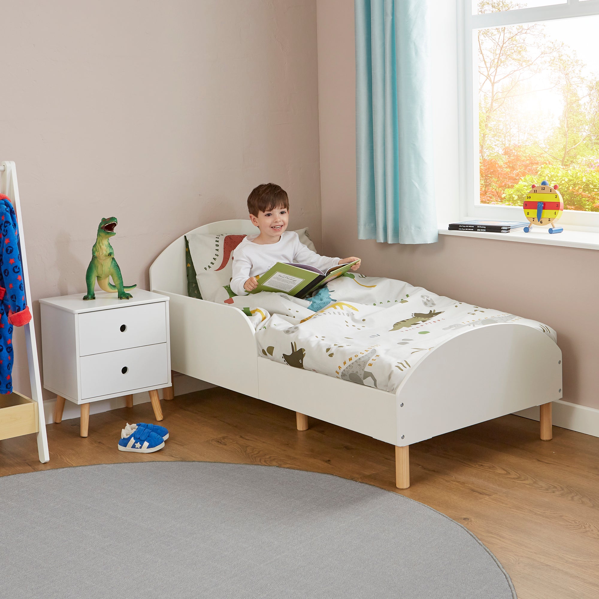 White Kids Toddler Bed – Low Ground Safe Transition Cot Bed Ages 18m-5y