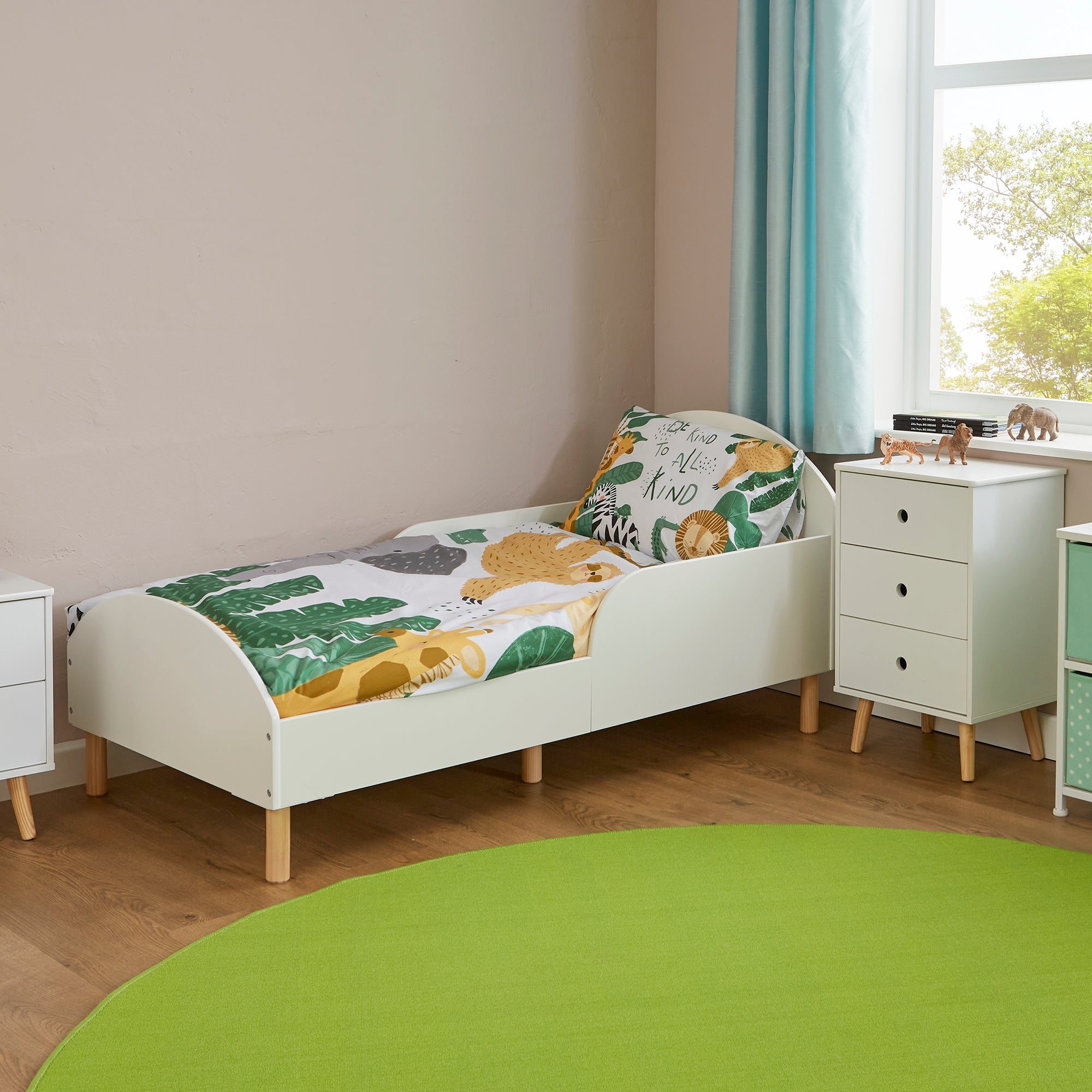 White Kids Toddler Bed – Low Ground Safe Transition Cot Bed Ages 18m-5y