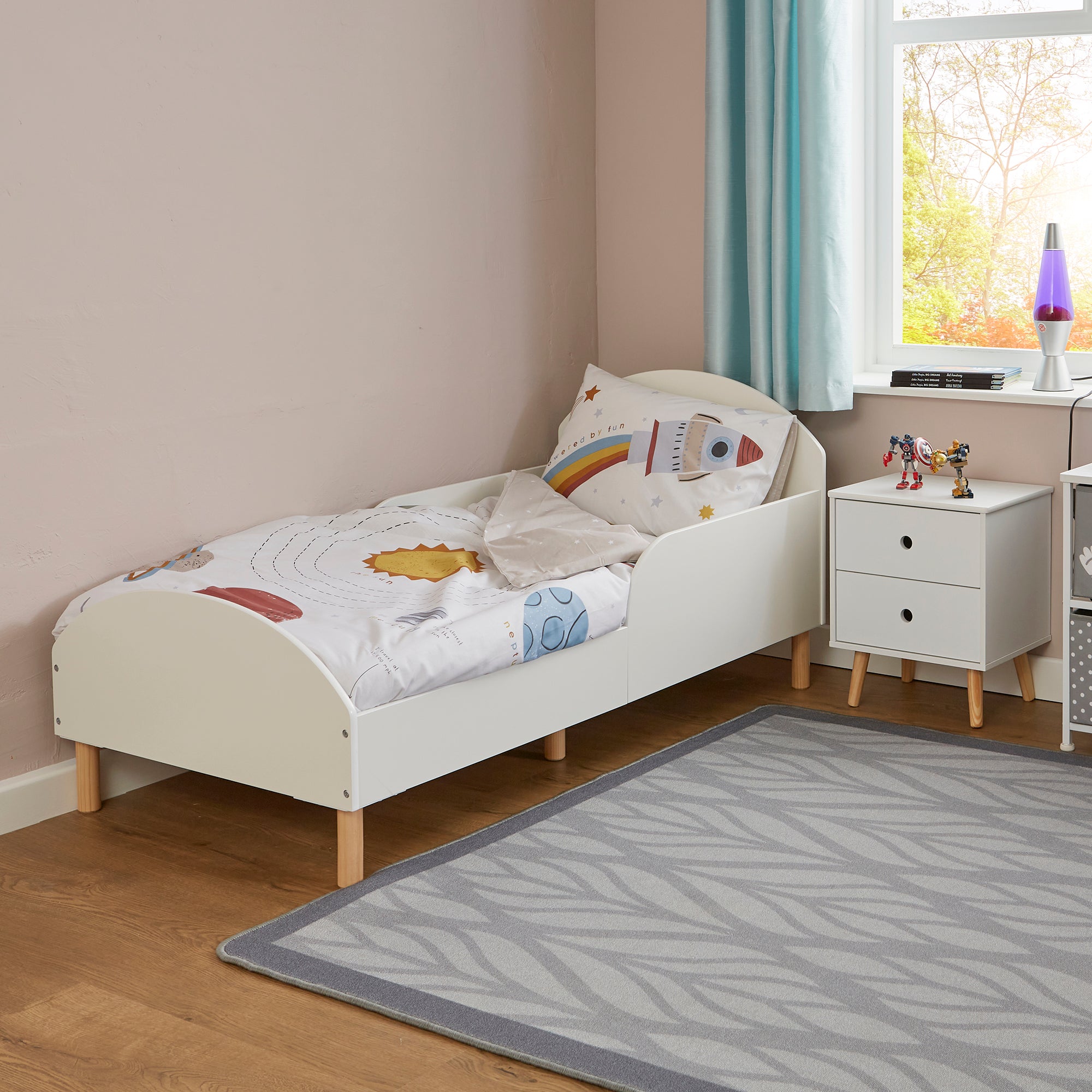 White Kids Toddler Bed – Low Ground Safe Transition Cot Bed Ages 18m-5y