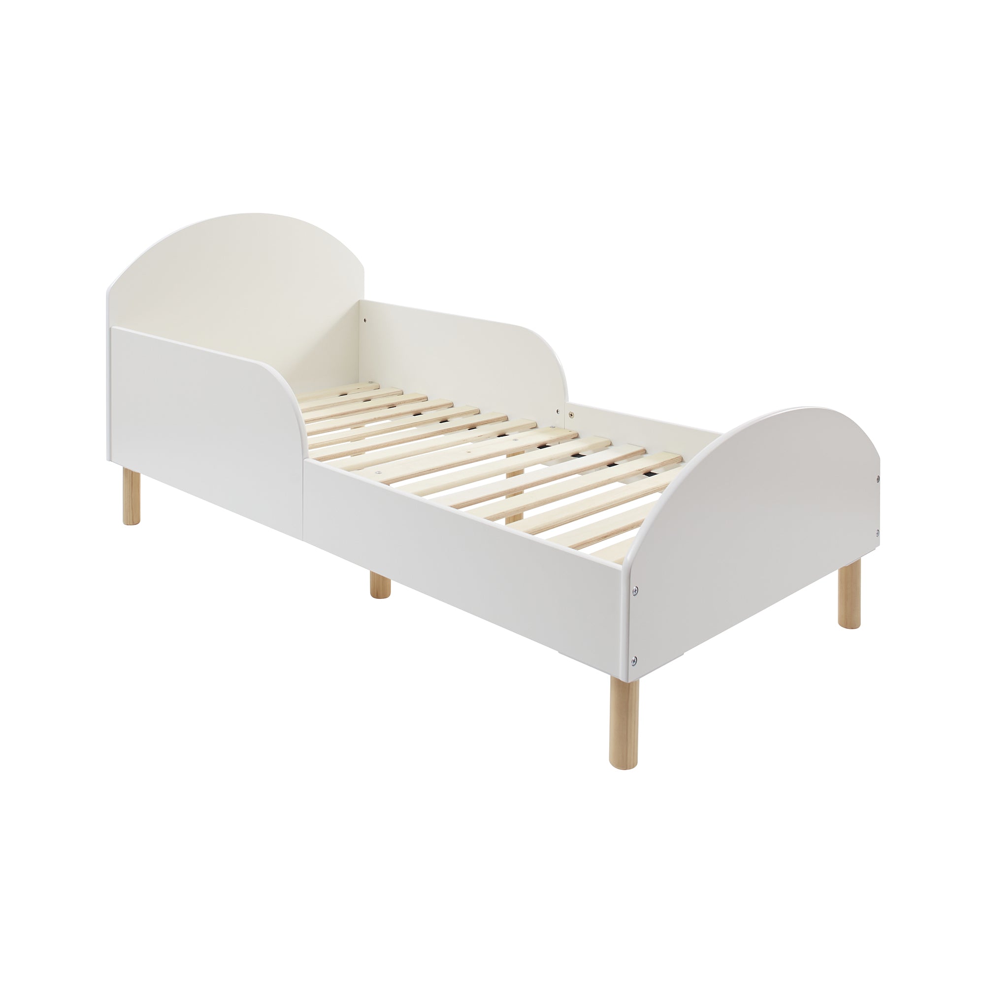 White Kids Toddler Bed – Low Ground Safe Transition Cot Bed Ages 18m-5y
