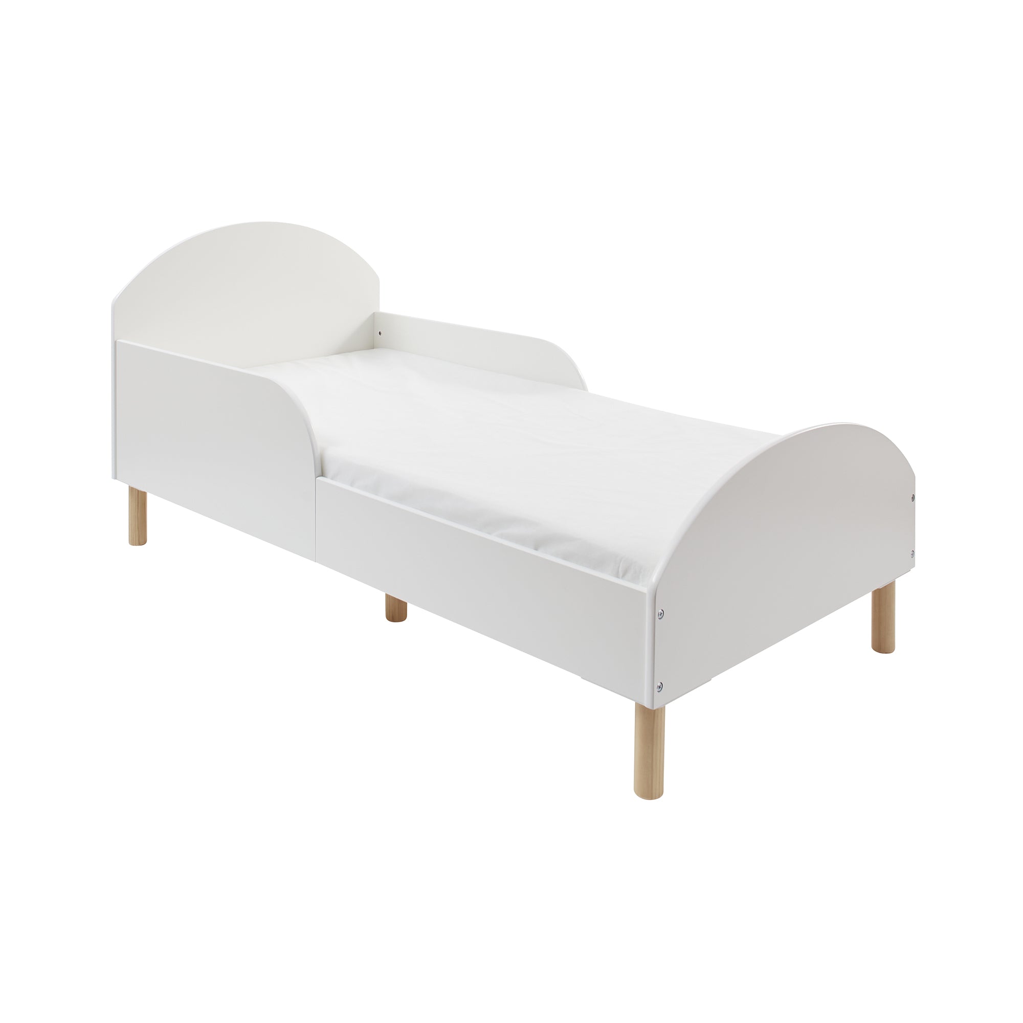 White Kids Toddler Bed – Low Ground Safe Transition Cot Bed Ages 18m-5y