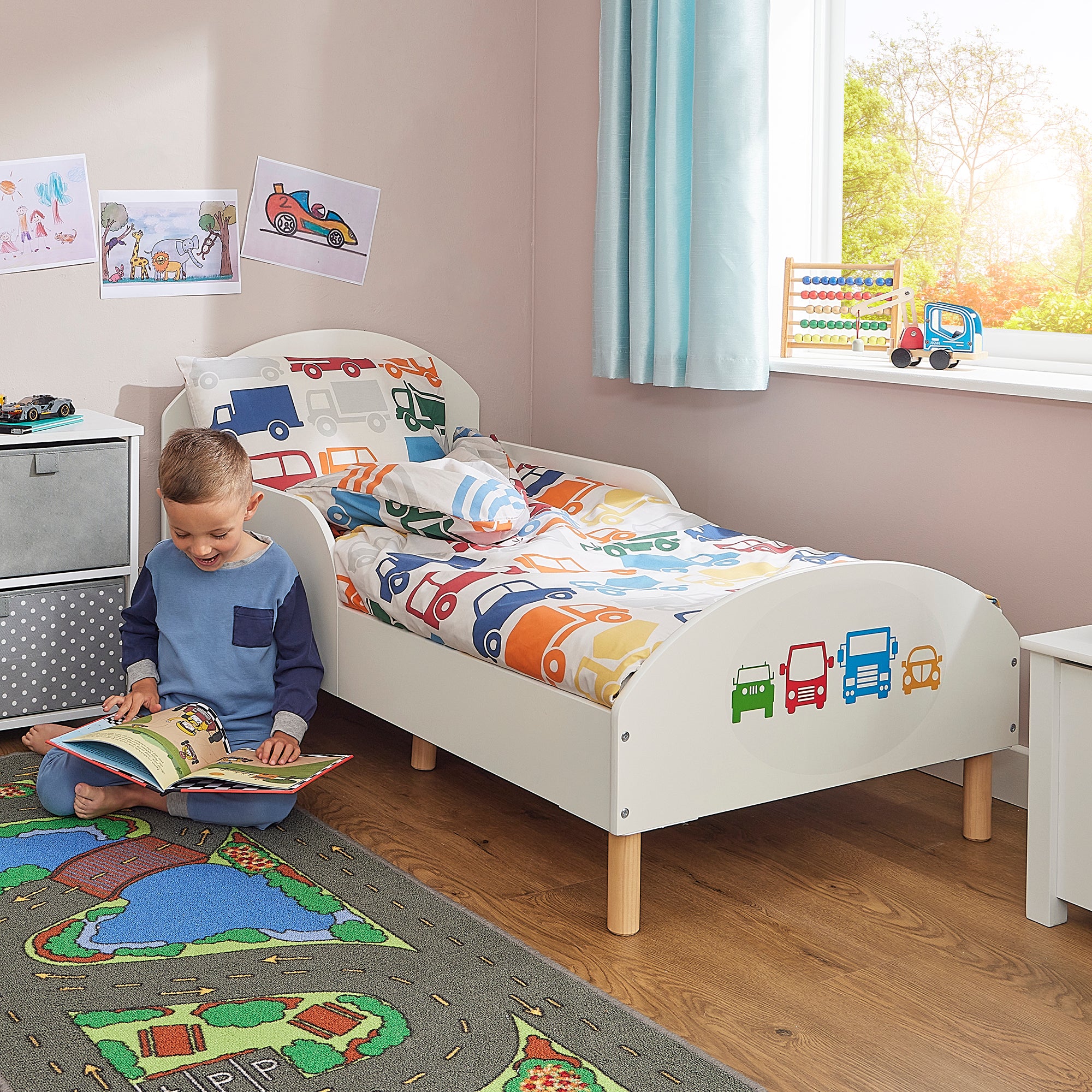 Transport Themed Toddler Bed – Kids Motor Vehicle Design Cot Transition Bed