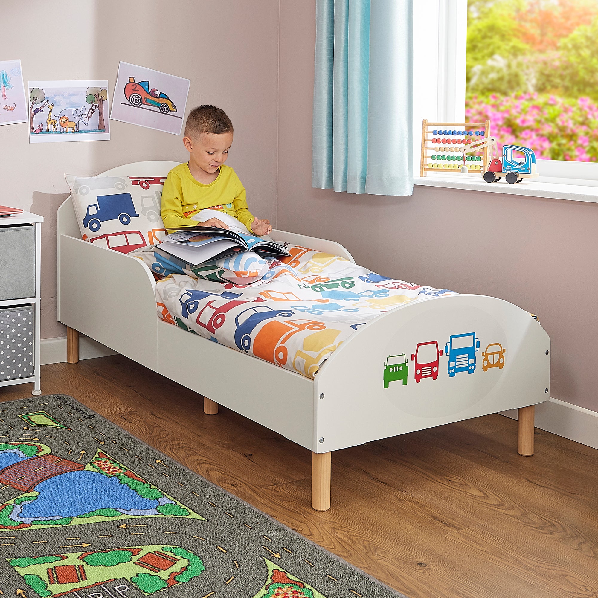 Transport Themed Toddler Bed – Kids Motor Vehicle Design Cot Transition Bed