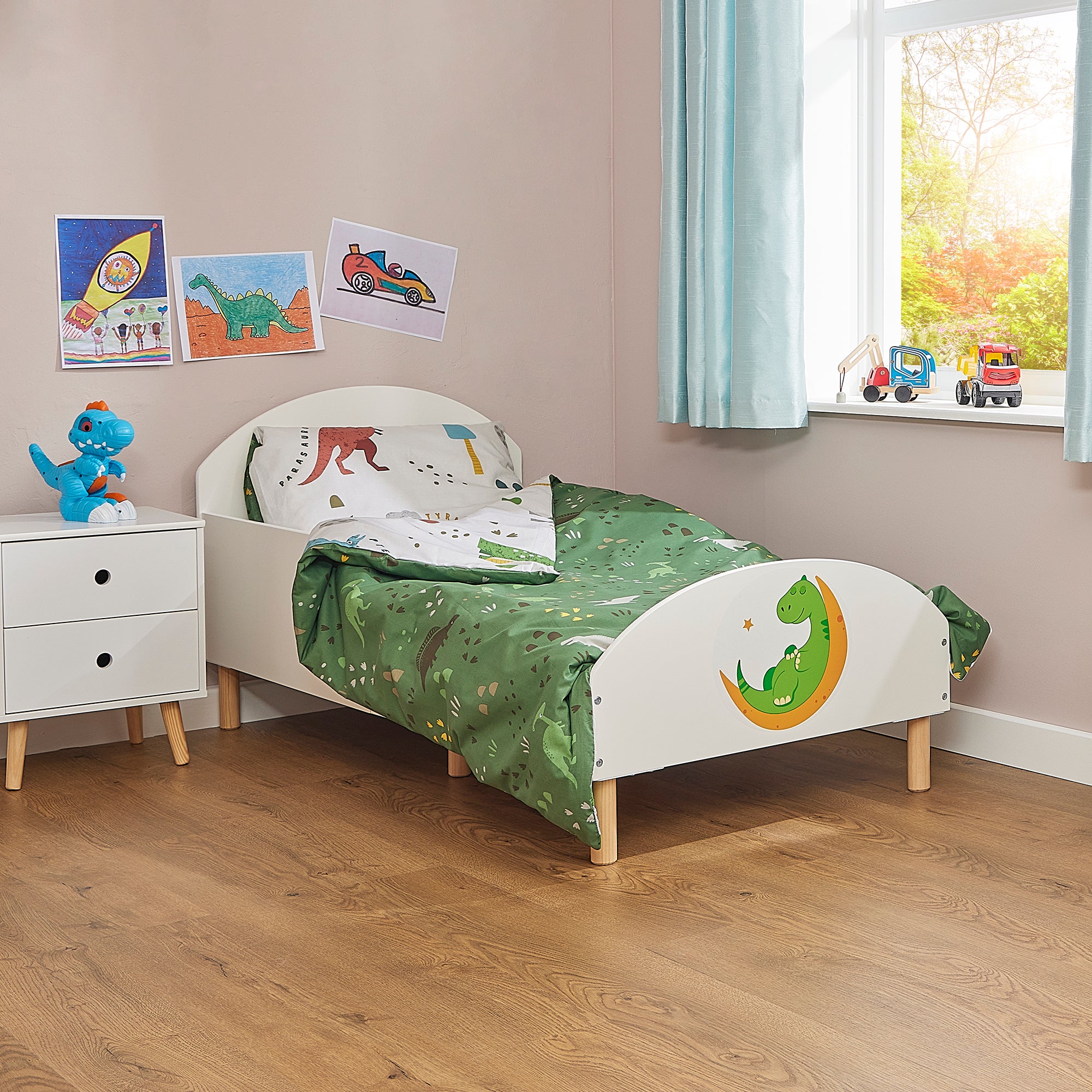 Dinosaur Themed Toddler Bed – Kids Prehistoric Design Cot Transition Bed