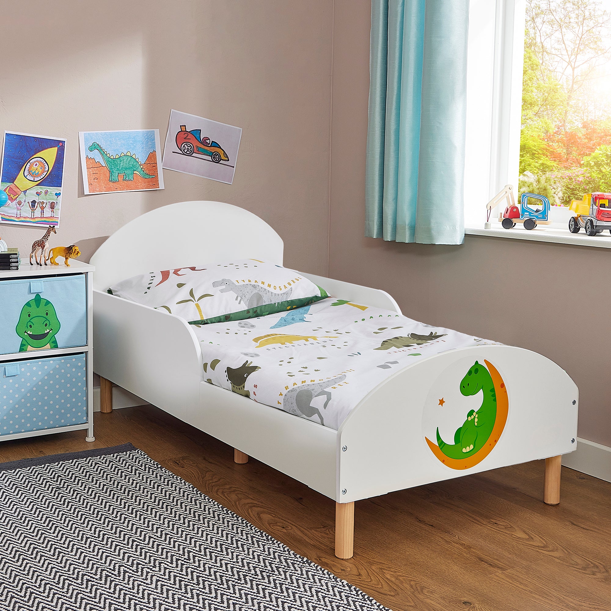 Dinosaur Themed Toddler Bed – Kids Prehistoric Design Cot Transition Bed