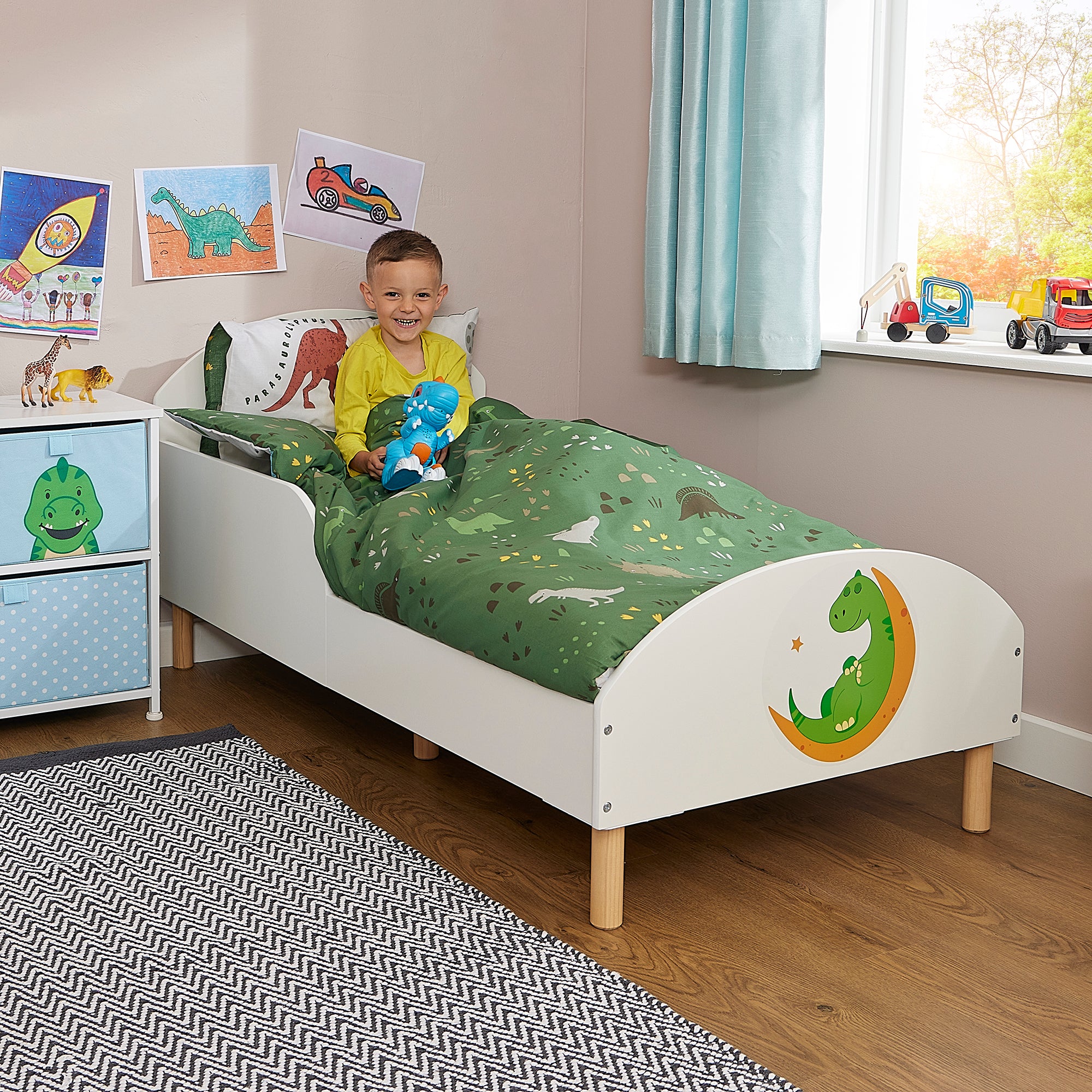 Dinosaur Themed Toddler Bed – Kids Prehistoric Design Cot Transition Bed