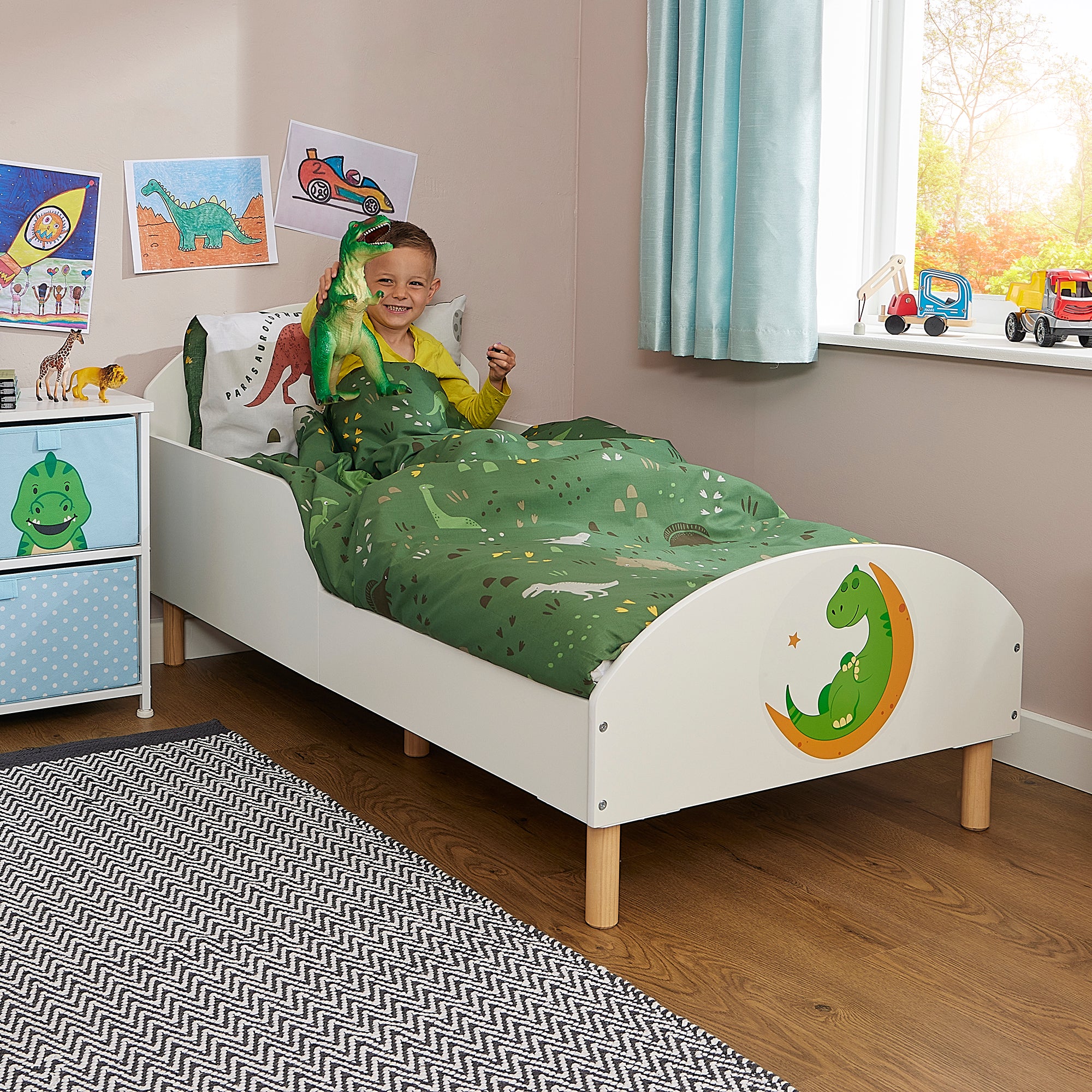 Dinosaur Themed Toddler Bed – Kids Prehistoric Design Cot Transition Bed