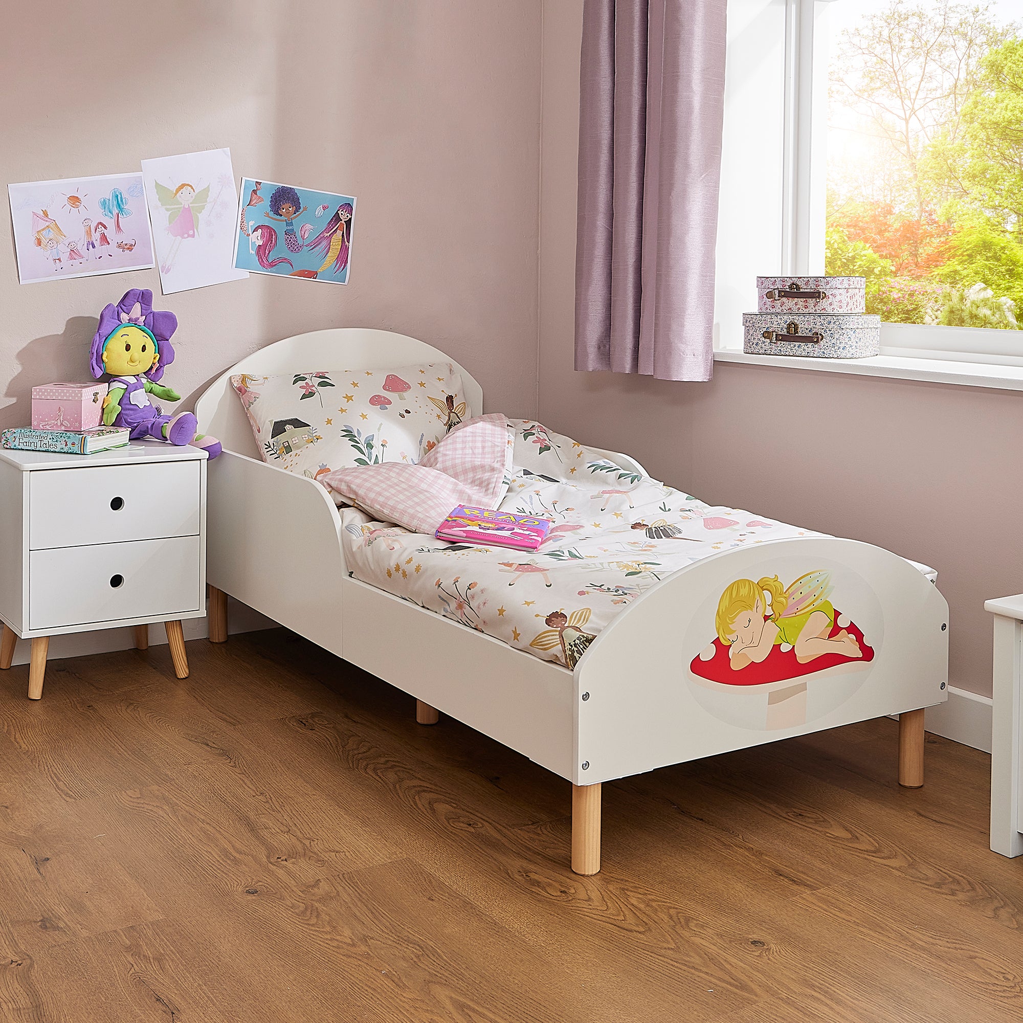 Fairy Themed Toddler Bed – Kids Magical Princess Design Cot Transition Bed