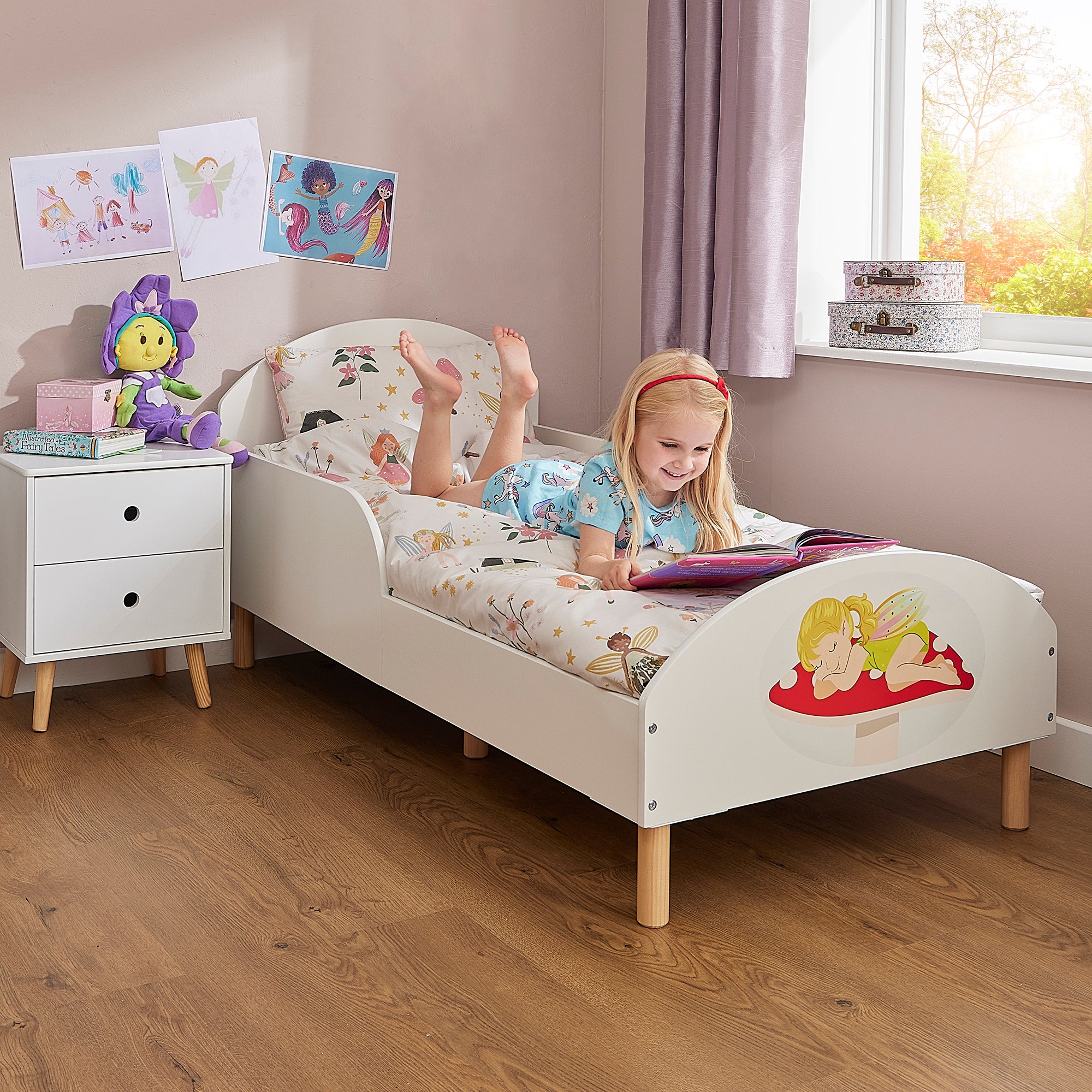 Fairy Themed Toddler Bed – Kids Magical Princess Design Cot Transition Bed