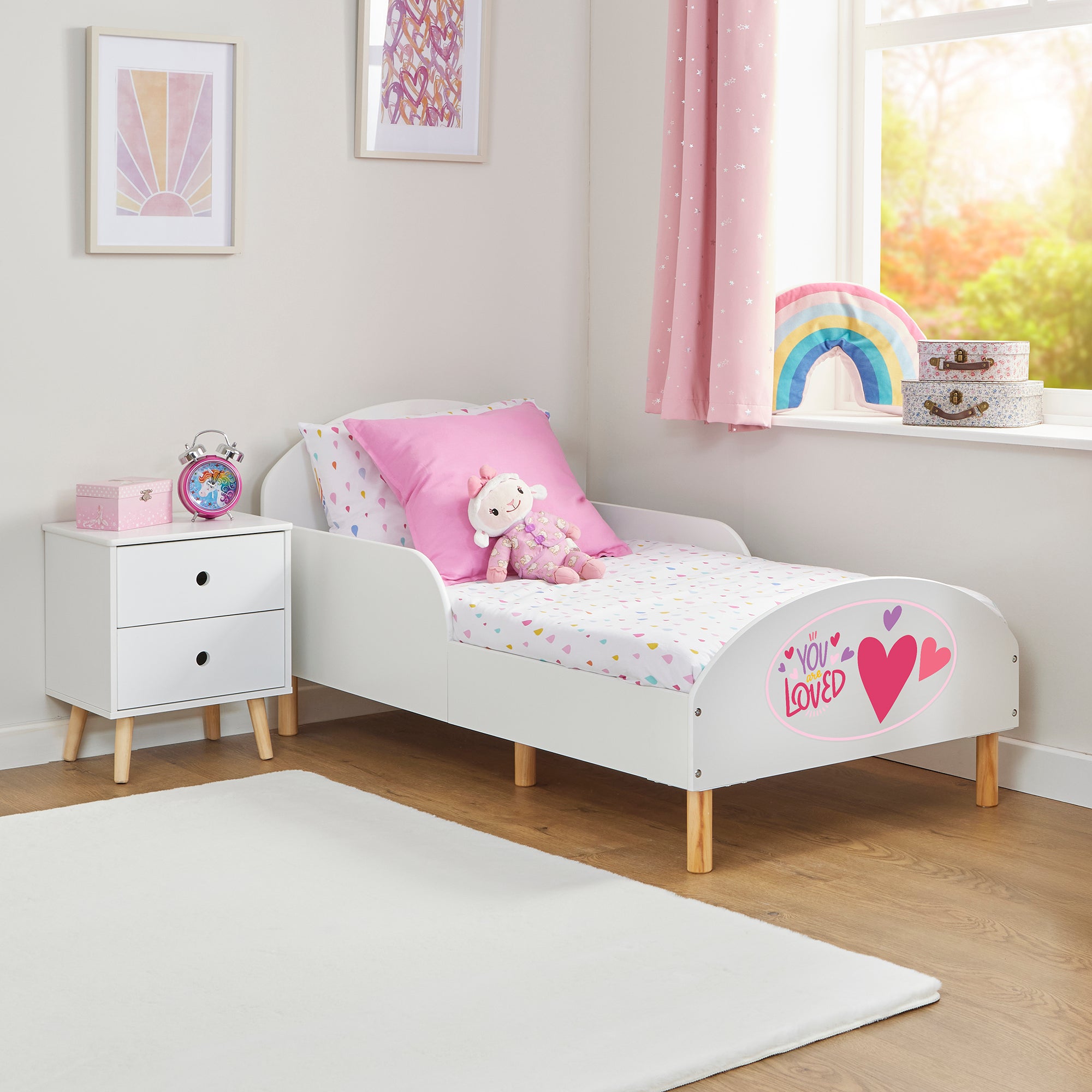Toddler Bed with “You Are Loved” Decal – Safe Wooden Bed for Kids (18 Months – 5 Years)