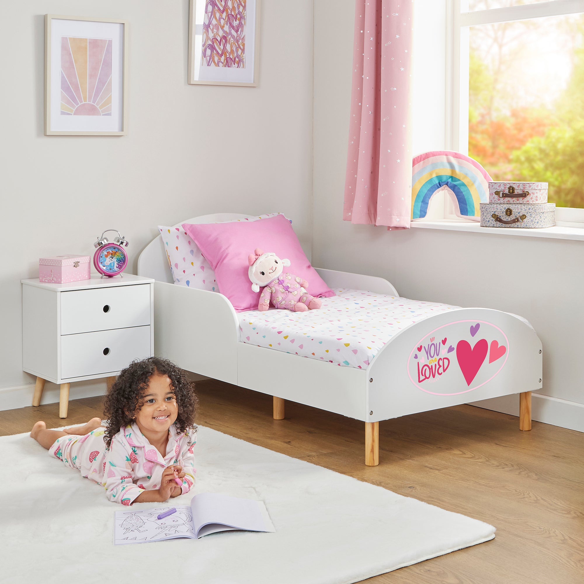 Toddler Bed with “You Are Loved” Decal – Safe Wooden Bed for Kids (18 Months – 5 Years)