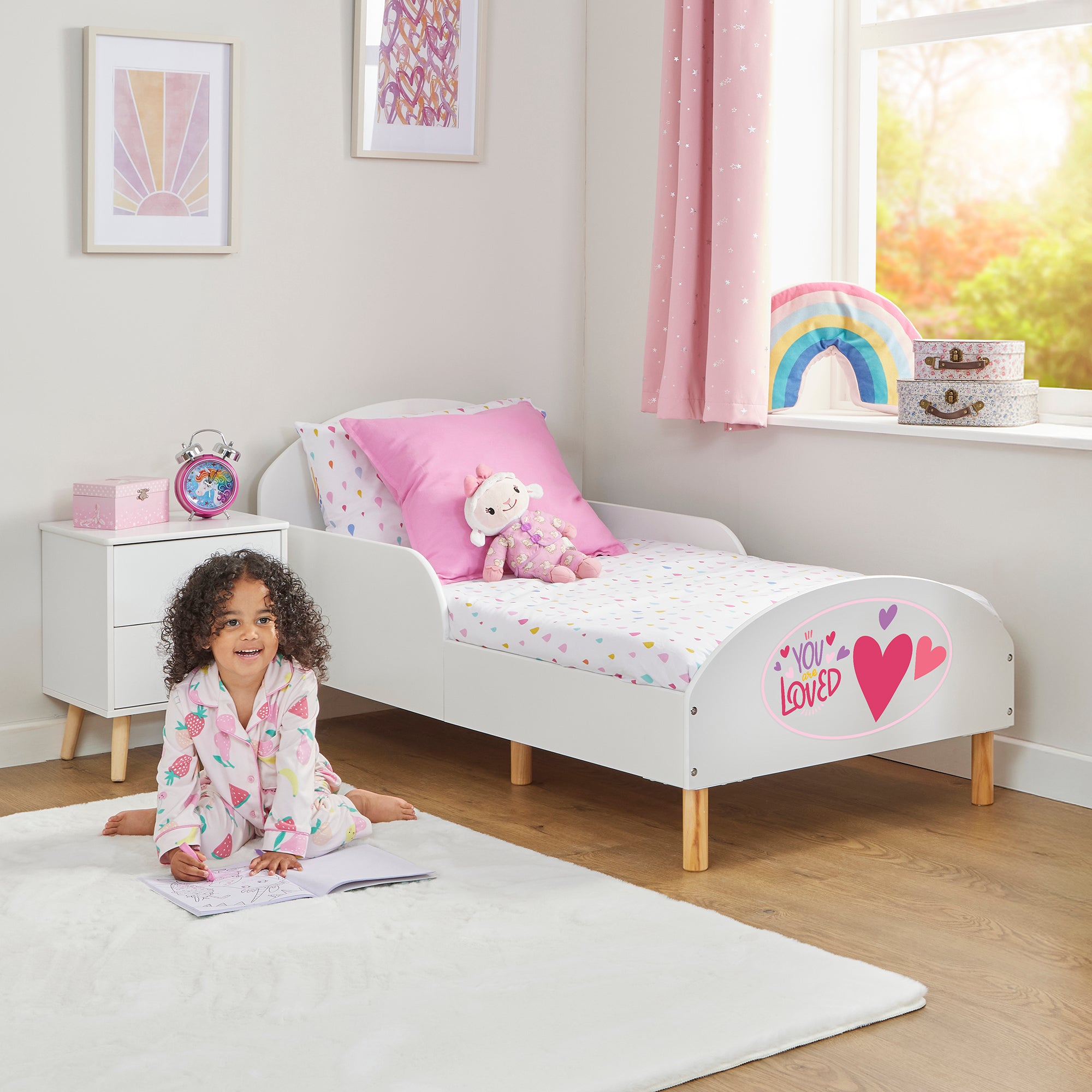 Toddler Bed with “You Are Loved” Decal – Safe Wooden Bed for Kids (18 Months – 5 Years)