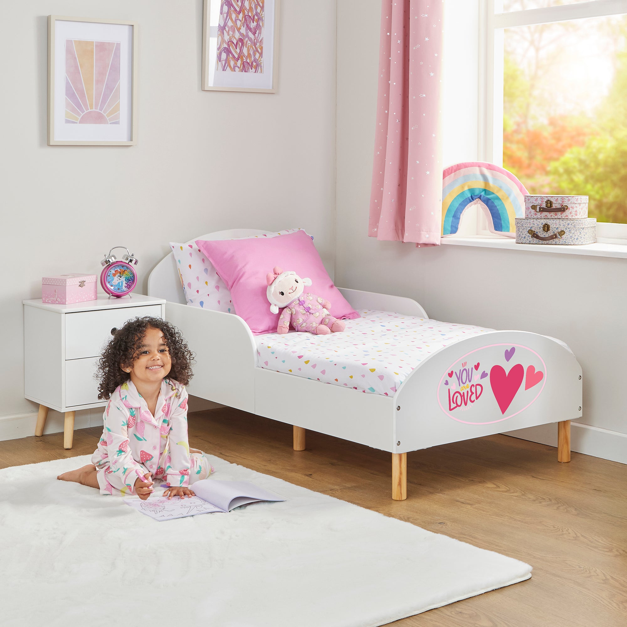 Toddler Bed with “You Are Loved” Decal – Safe Wooden Bed for Kids (18 Months – 5 Years)