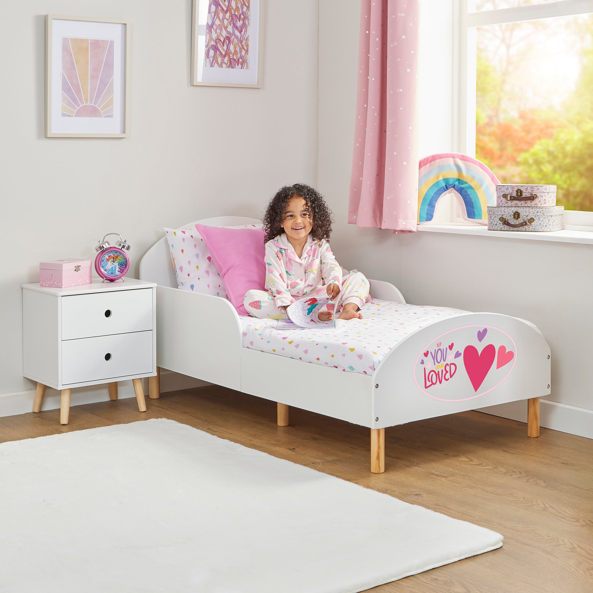 Toddler Bed with “You Are Loved” Decal – Safe Wooden Bed for Kids (18 Months – 5 Years)