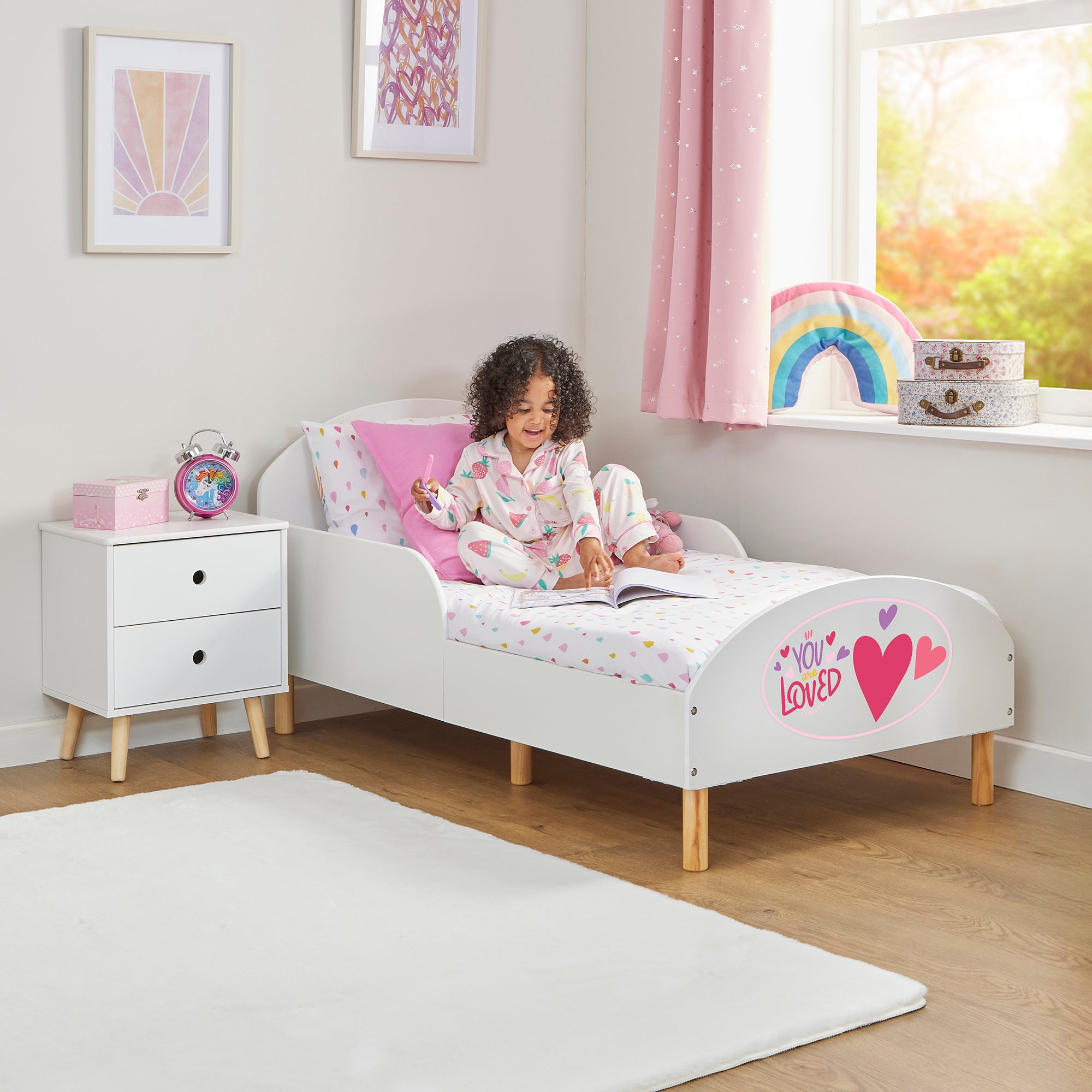 Toddler Bed with “You Are Loved” Decal – Safe Wooden Bed for Kids (18 Months – 5 Years)
