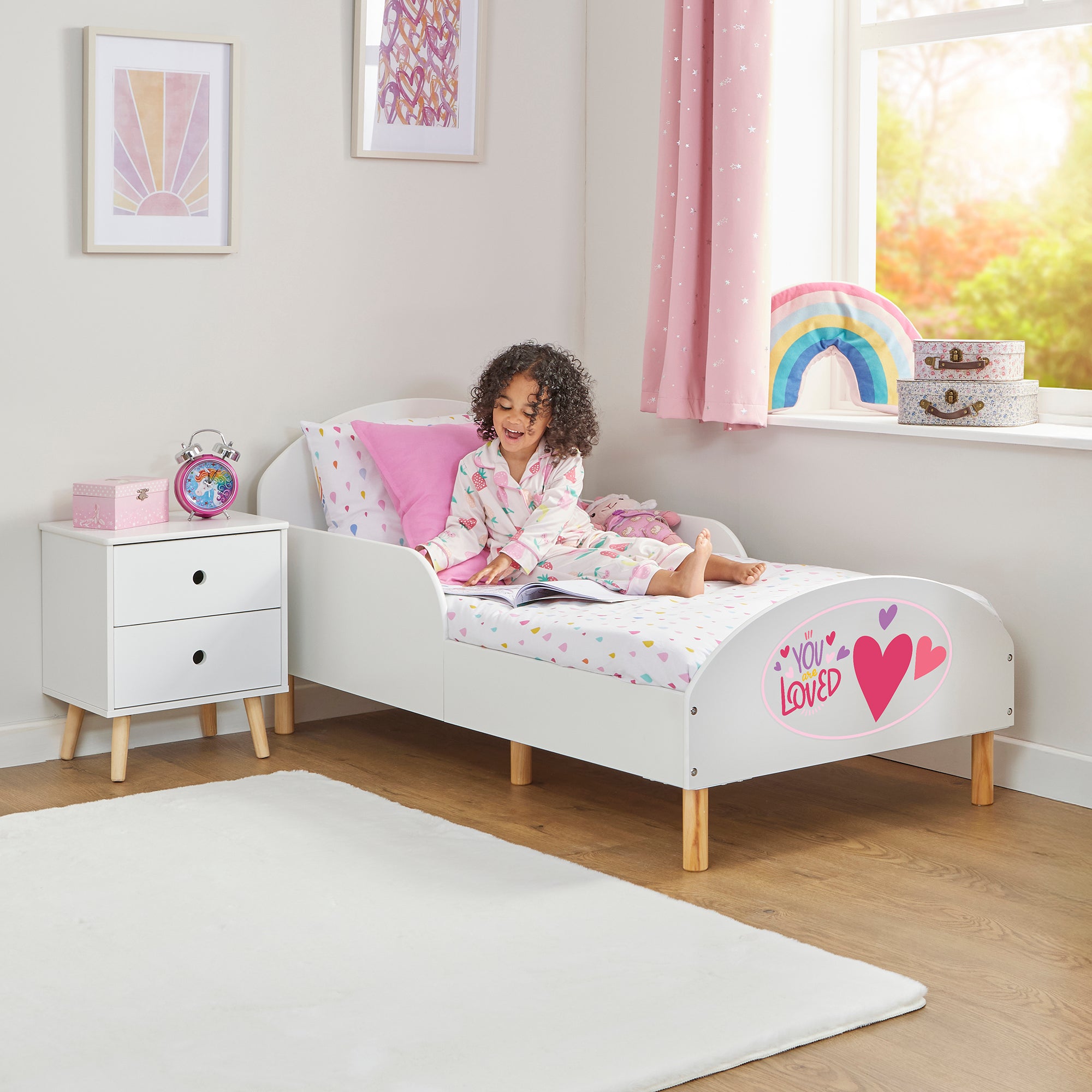 Toddler Bed with “You Are Loved” Decal – Safe Wooden Bed for Kids (18 Months – 5 Years)