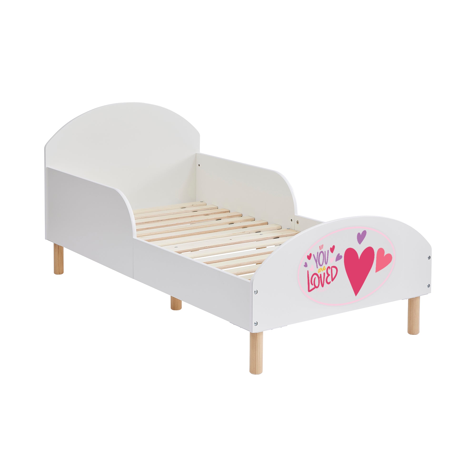 Toddler Bed with “You Are Loved” Decal – Safe Wooden Bed for Kids (18 Months – 5 Years)