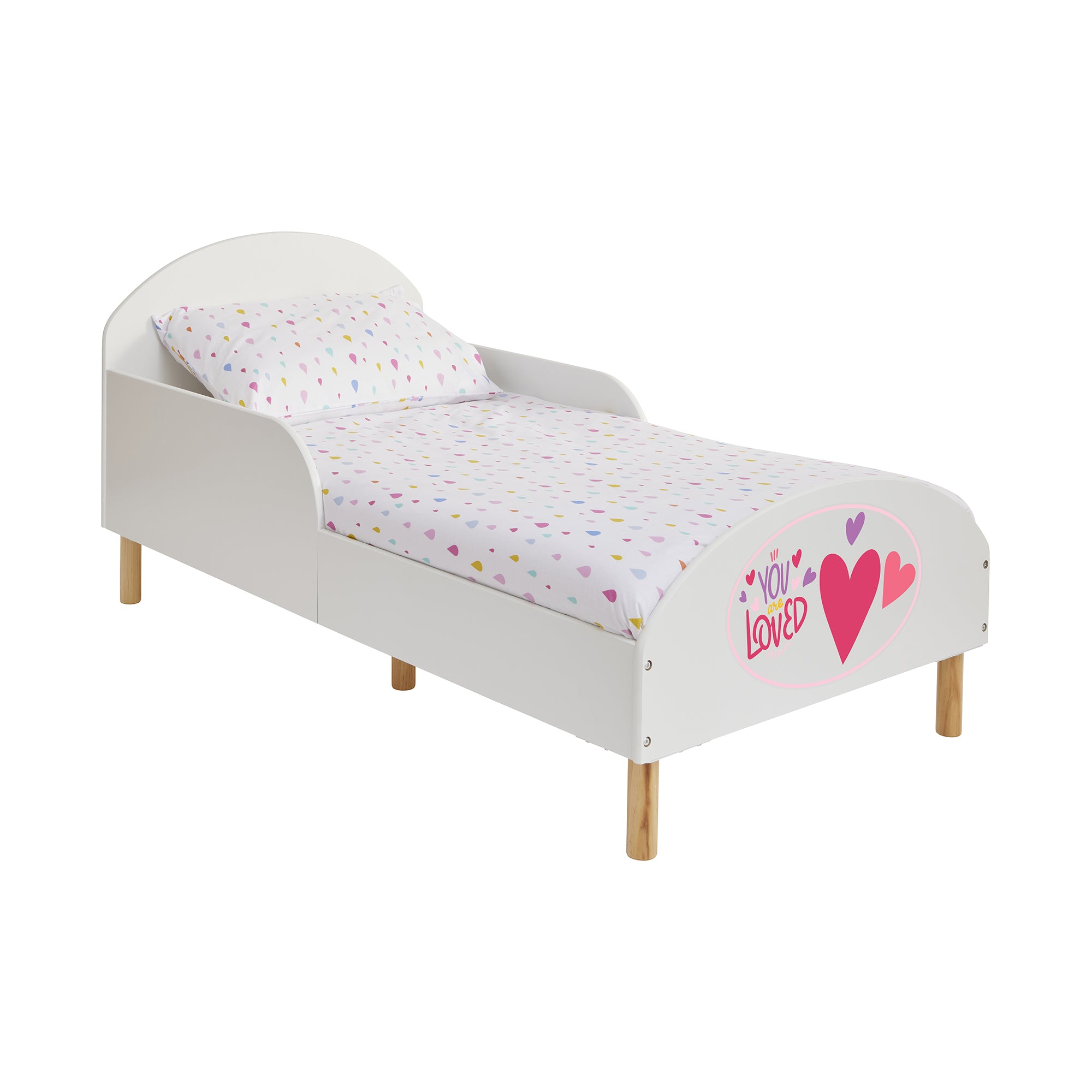 Toddler Bed with “You Are Loved” Decal – Safe Wooden Bed for Kids (18 Months – 5 Years)