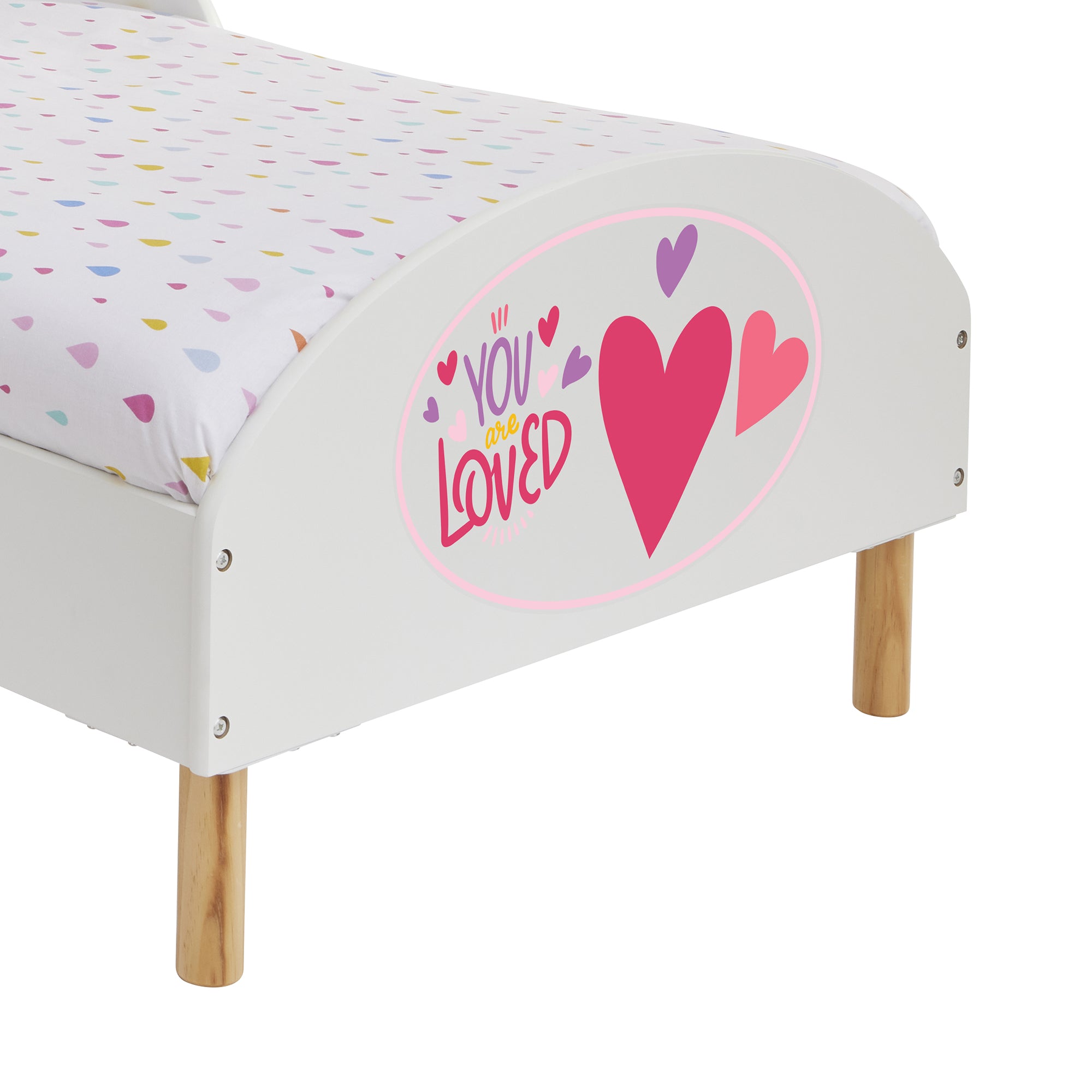Toddler Bed with “You Are Loved” Decal – Safe Wooden Bed for Kids (18 Months – 5 Years)